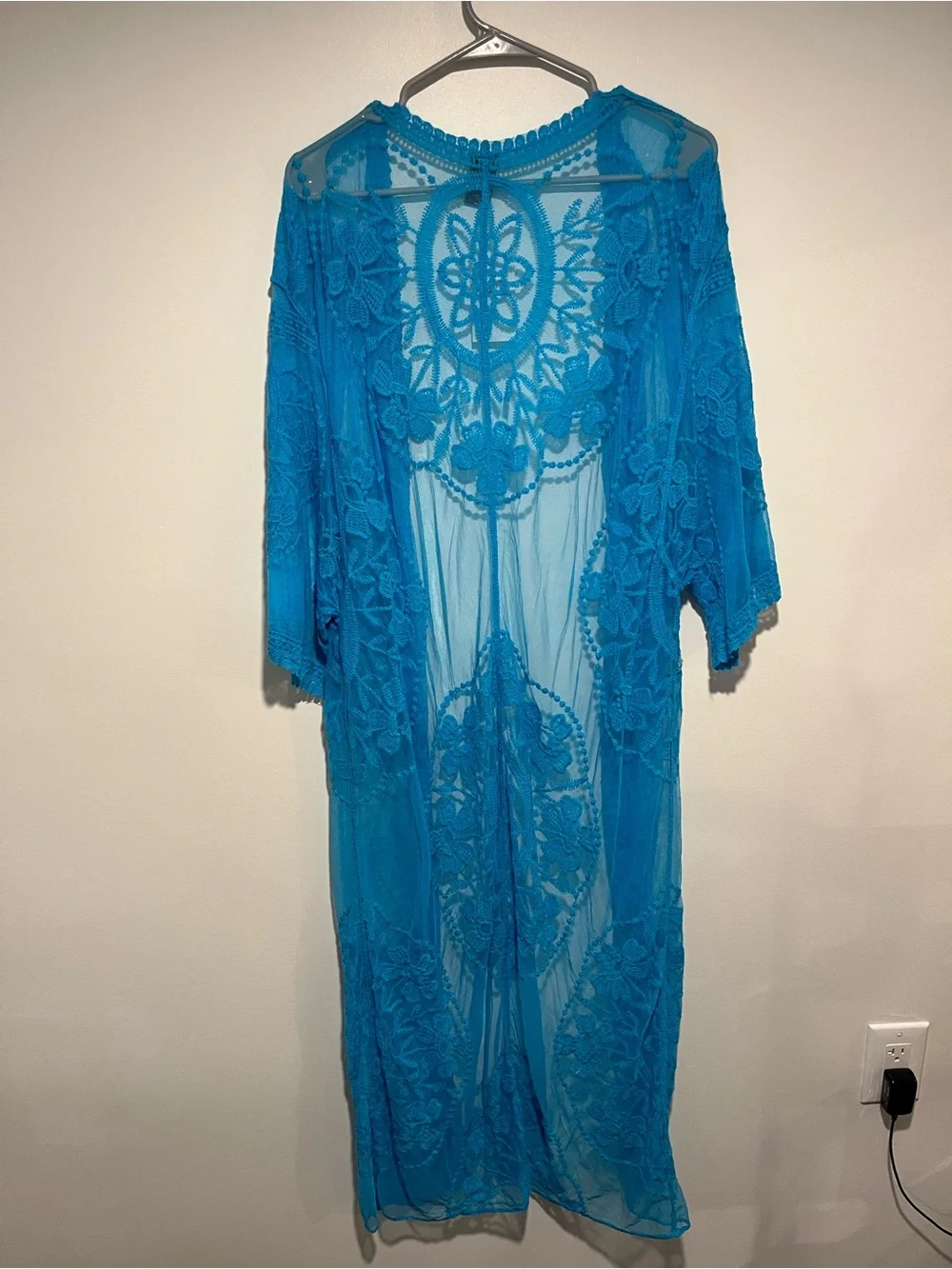 Raj Turquoise Sheer Lace Swim Coverup Kimono